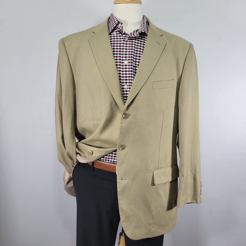Stafford Men's Sport Coat Blazer Three Button Herringbone Polyester Blend 46R